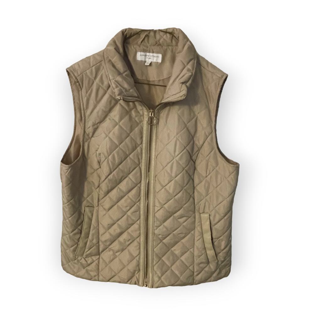Adrienne Vittadini Quilted tan vest Sz Large EUC